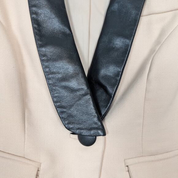 Milly Cream Single Breasted Leather Contrast Tuxedo Blazer Size 4 - Picture 5 of 8